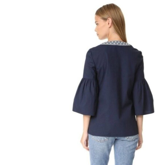 Tory Burch Ariana Blouse Embellished Embroidered Women Size 6 - Picture 2 of 10